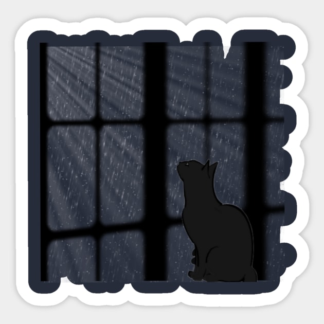 cat look to the rain Sticker by Marnes